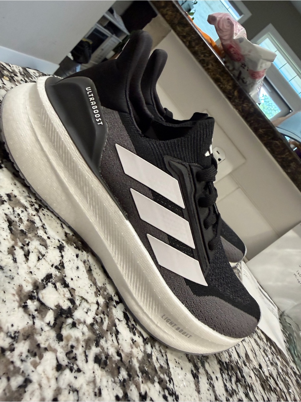 adidas Black and White Running Shoes with Boost Midsole